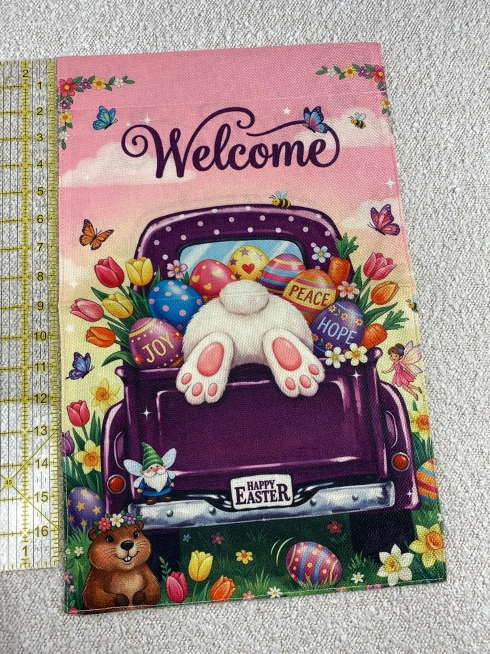 Welcome Easter Garden Flag - Pink & Purple Bunny Tail Design